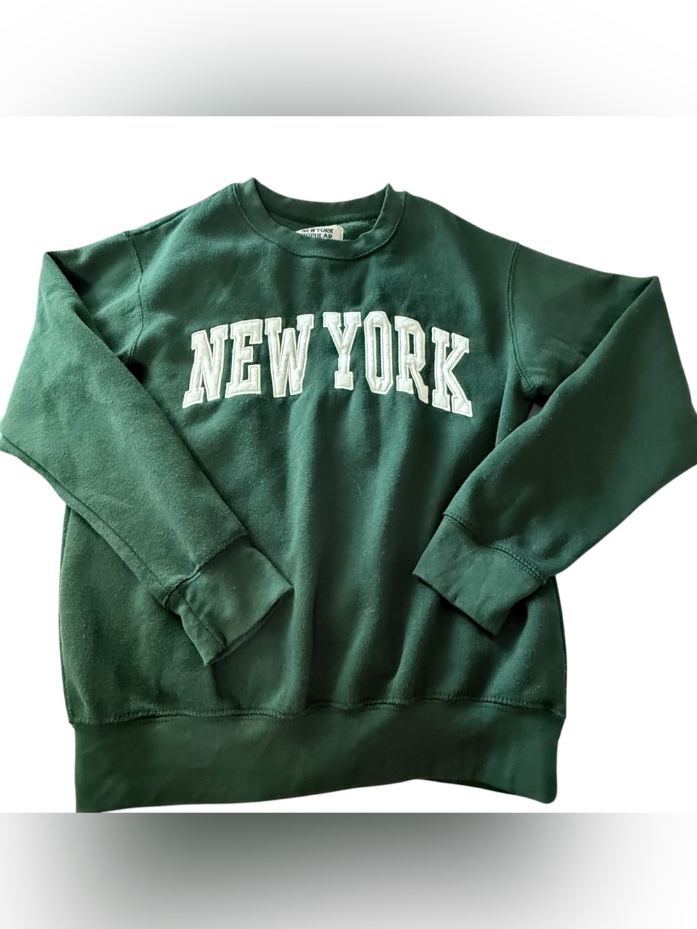 New York Popular Green Crewneck Sweatshirt Medium White Embroidered Pullover